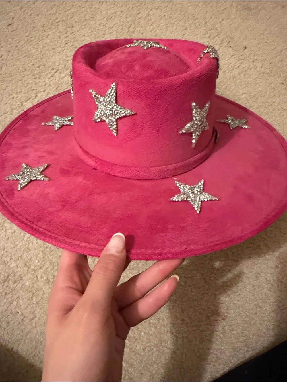 Hot Pink Star Embellished Wide Brim Hat - Women Accessories